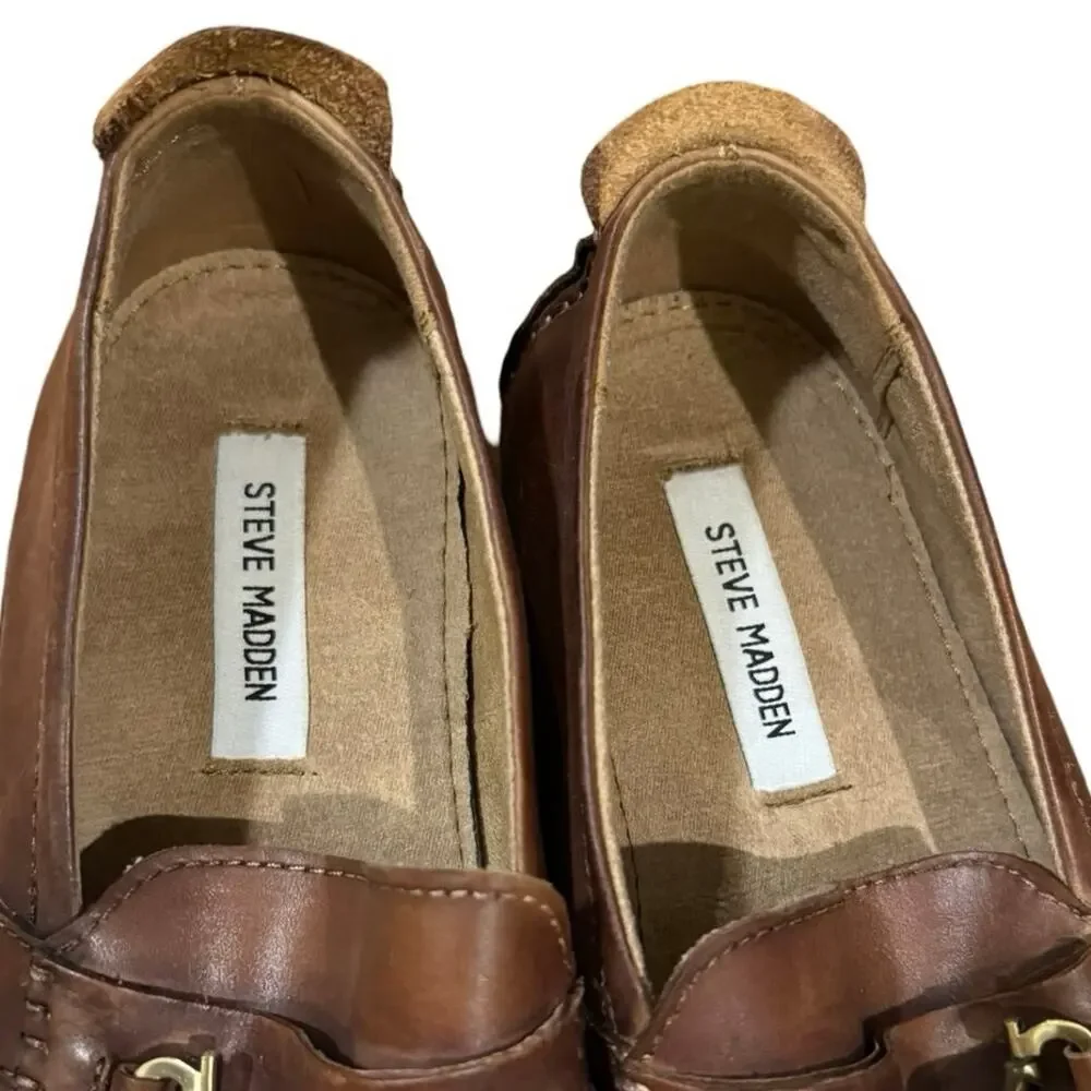 Steve Madden Mens Virage Loafer 10 Shoes Brown Leather chapmen Slip-On Horsebit - Picture 4 of 8